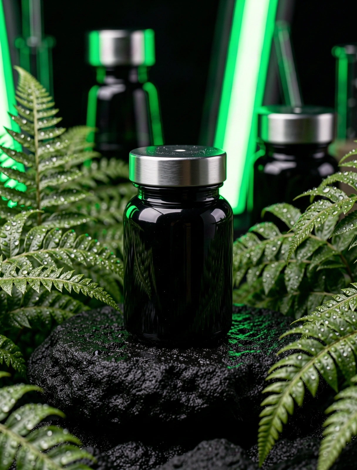Premium natural supplements for men in obsidian glass packaging